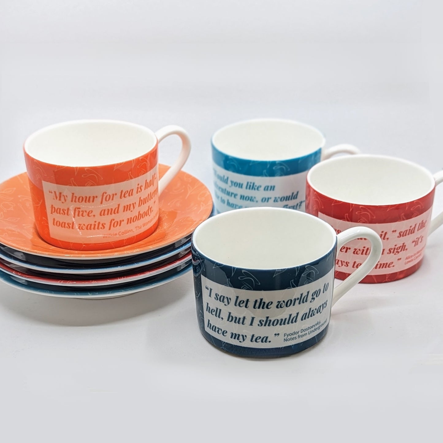 Tea Cup & Saucer Designer Set, multi-color set of 4